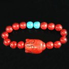 Turquoise Red Buddha Bead Red Blue Veins Ball Beads Stretch Bracelet ZZ2595