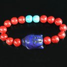 Turquoise Blue-Purple Buddha Bead Red Blue Veins Ball Beads Stretch Bracelet ZZ2597