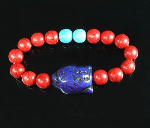 Turquoise Blue-Purple Buddha Bead Red Blue Veins Ball Beads Stretch Bracelet ZZ2597