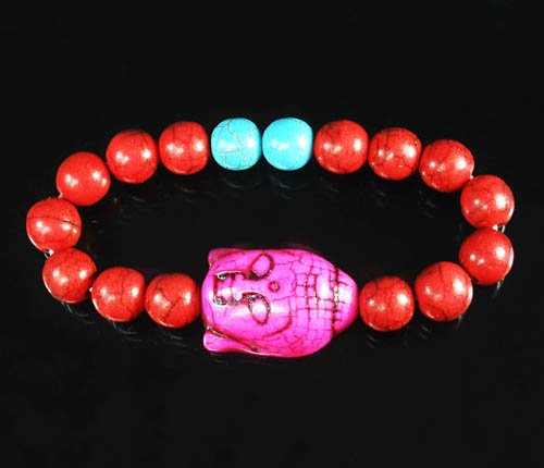 Turquoise Hot Pink Buddha Bead Red Blue Veins Ball Beads Stretch Bracelet ZZ2598