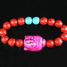 Turquoise Hot Pink Buddha Bead Red Blue Veins Ball Beads Stretch Bracelet ZZ2598