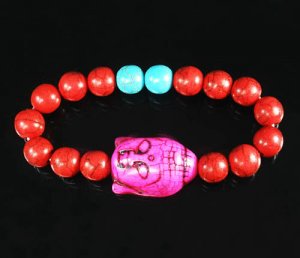 Turquoise Hot Pink Buddha Bead Red Blue Veins Ball Beads Stretch Bracelet ZZ2598