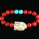 Turquoise White Buddha Bead Red Blue Veins Ball Beads Stretch Bracelet ZZ2599