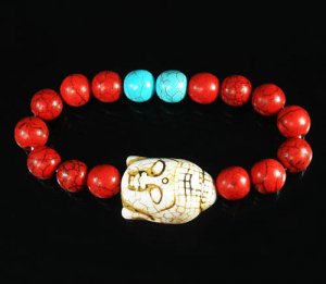 Turquoise White Buddha Bead Red Blue Veins Ball Beads Stretch Bracelet ZZ2599