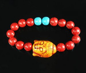 Turquoise Orange Buddha Bead Red Blue Veins Ball Beads Stretch Bracelet ZZ2600