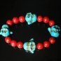 Turquoise Baby Blue Buddha Bead Red Veins Ball Beads Prayer Mala Stretch Bracelet ZZ2605