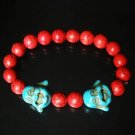 Turquoise Baby Blue Buddha Bead Red Veins Ball Beads Prayer Mala Stretch Bracelet ZZ2606