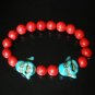Turquoise Baby Blue Buddha Bead Red Veins Ball Beads Prayer Mala Stretch Bracelet ZZ2606