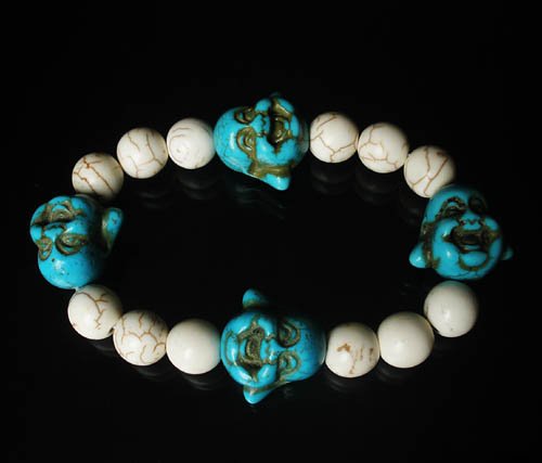 Turquoise Baby Blue Buddha Bead White Veins Ball Beads Prayer Mala Stretch Bracelet ZZ2608