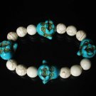 Turquoise Baby Blue Buddha Bead White Veins Ball Beads Prayer Mala Stretch Bracelet ZZ2608