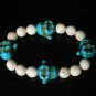 Turquoise Baby Blue Buddha Bead White Veins Ball Beads Prayer Mala Stretch Bracelet ZZ2608