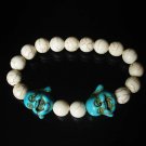 Turquoise Baby Blue Buddha Bead White Veins Ball Beads Prayer Mala Stretch Bracelet ZZ2609