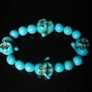 Turquoise Baby Blue Buddha Bead Veins Ball Beads Prayer Mala Stretch Bracelet ZZ2611