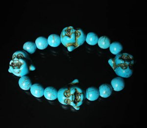 Turquoise Baby Blue Buddha Bead Veins Ball Beads Prayer Mala Stretch Bracelet ZZ2611