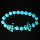 Turquoise Baby Blue Buddha Bead Veins Ball Beads Prayer Mala Stretch Bracelet ZZ2612