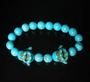 Turquoise Baby Blue Buddha Bead Veins Ball Beads Prayer Mala Stretch Bracelet ZZ2612