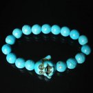 Turquoise Baby Blue Buddha Bead Veins Ball Beads Prayer Mala Stretch Bracelet ZZ2613