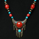 Tibet and Nepal Magnificent Brass Resin Beads amulet pendant Necklace EG1074