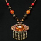 Tibet and Nepal Magnificent Brass Resin Beads amulet pendant Necklace EG1075