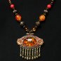Tibet and Nepal Magnificent Brass Resin Beads amulet pendant Necklace EG1075