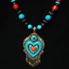 Tibet and Nepal Magnificent Brass Resin Beads amulet pendant Necklace EG1076