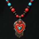 Tibet and Nepal Magnificent Brass Resin Beads amulet pendant Necklace EG1077