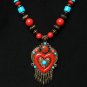 Tibet and Nepal Magnificent Brass Resin Beads amulet pendant Necklace EG1077