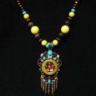Tibet and Nepal Magnificent Brass Resin Beads amulet pendant Necklace EG1078