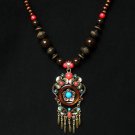 Tibet and Nepal Magnificent Brass Resin Beads amulet pendant Necklace EG1079
