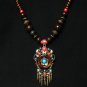 Tibet and Nepal Magnificent Brass Resin Beads amulet pendant Necklace EG1079