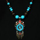 Tibet and Nepal Magnificent Brass Resin Beads amulet pendant Necklace EG1080