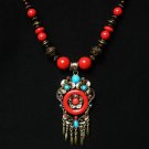 Tibet and Nepal Magnificent Brass Resin Beads amulet pendant Necklace EG1081