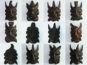 12 pcs Hand carved wood chinese guizhou fengshui black folk art mask DZ8