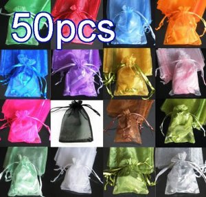 50pcs Mixed 2.7x3.5inch(7x9cm) Organza Bag Pouch for Gift Jewelry Solid Color