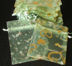 50pcs Mint Light Green 2.7x3.5inch(7x9cm) Organza Bags Pouch for Gift Jewelry Random Design