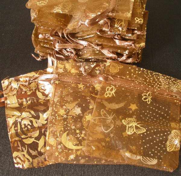 50pcs Brown Coffee 2.7x3.5inch(7x9cm) Organza Bags Pouch for Gift Jewelry Random Design