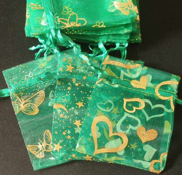 50pcs Green 2.7x3.5inch(7x9cm) Organza Bags Pouch for Gift Jewelry Random Design
