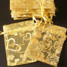 50pcs Golden 2.7x3.5inch(7x9cm) Organza Bags Pouch for Gift Jewelry Random Design