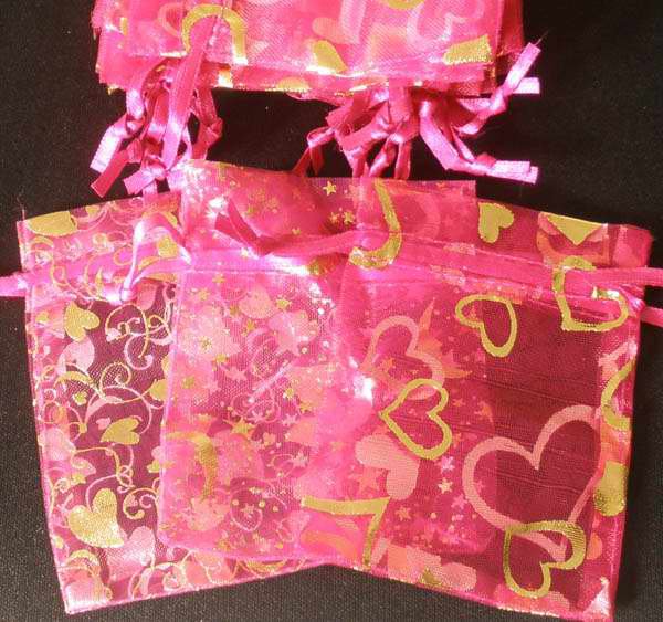50pcs Hot Pink 2.7x3.5inch(7x9cm) Organza Bags Pouch for Gift Jewelry Random Design