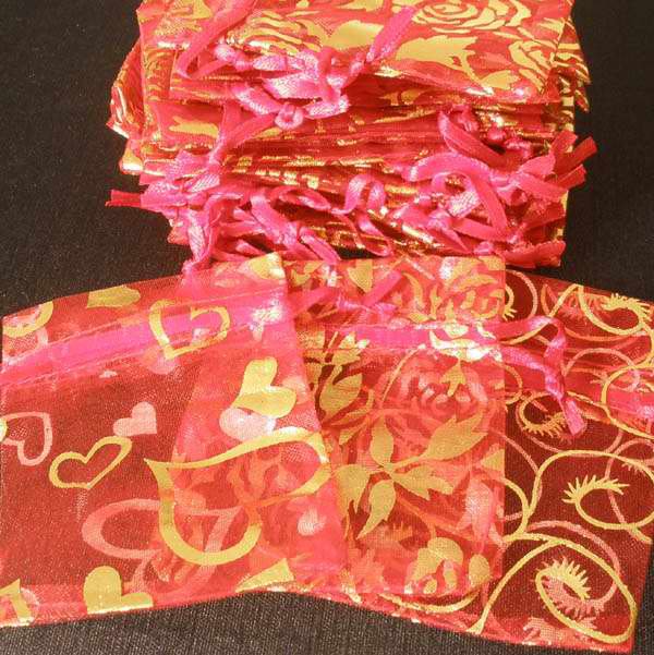50pcs Red 2.7x3.5inch(7x9cm) Organza Bags Pouch for Gift Jewelry Random Design