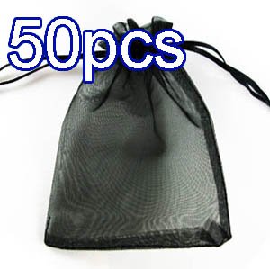 50pcs Black 3.5x4.6inch(9x12cm) Organza Bags Pouch for Gift Jewelry Solid Color