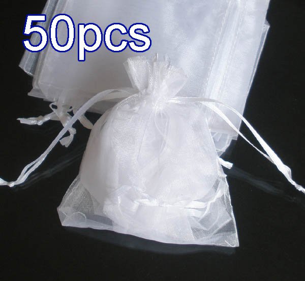 50pcs White 4.5x6.5inch(12x17cm) Organza Bags Pouch for Gift Jewelry Solid Color