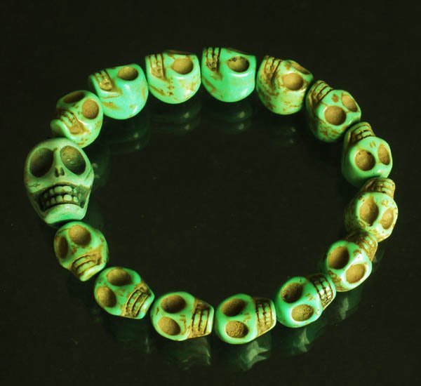 Wholesale 12pcs Cool Light Green Turquoise Skulls Chain Bracelet for Men Women ZZ216