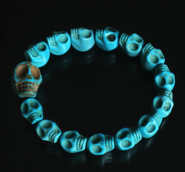 Wholesale 12pcs Cool Blue Turquoise Skulls Chain Bracelet for Men Women ZZ213