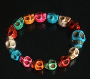 Wholesale 12pcs Cool Mixed Colorful Turquoise Skulls Chain Bracelet for Men Women ZZ212