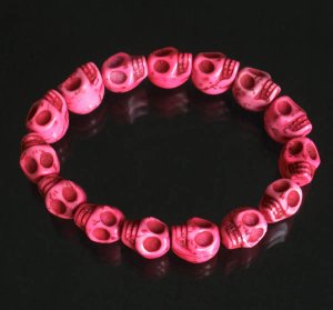 Wholesale 12pcs Cool Hot Pink Turquoise Skulls Chain Bracelet for Men Women ZZ205