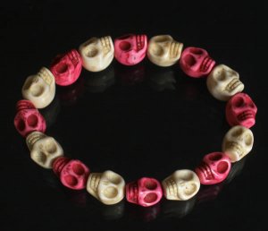 Wholesale 12pcs Cool Hot Pink White Turquoise Skulls Chain Bracelet for Men Women ZZ204