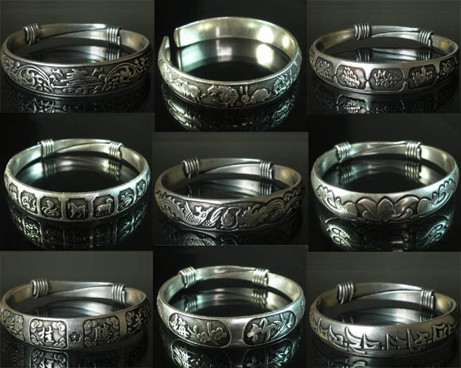 Wholesale 36pcs Chinese Traditional Folk Art Tibet Silver Bangle (Random Design)