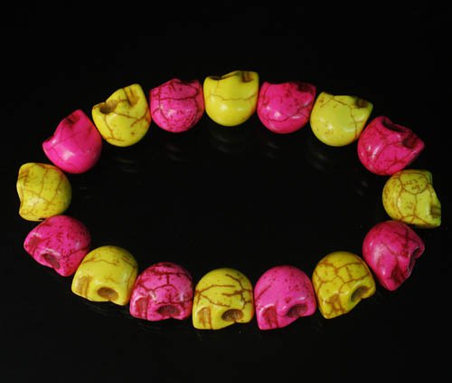 Wholesale 12pcs New Twin Color Turquoise Hot Pink Yellow Skull Bead Beads Stretch Bracelet ZZ2247
