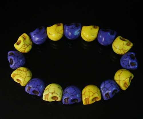Wholesale 12pcs New Twin Color Turquoise Purple Yellow Skull Bead Beads Stretch Bracelet ZZ2252